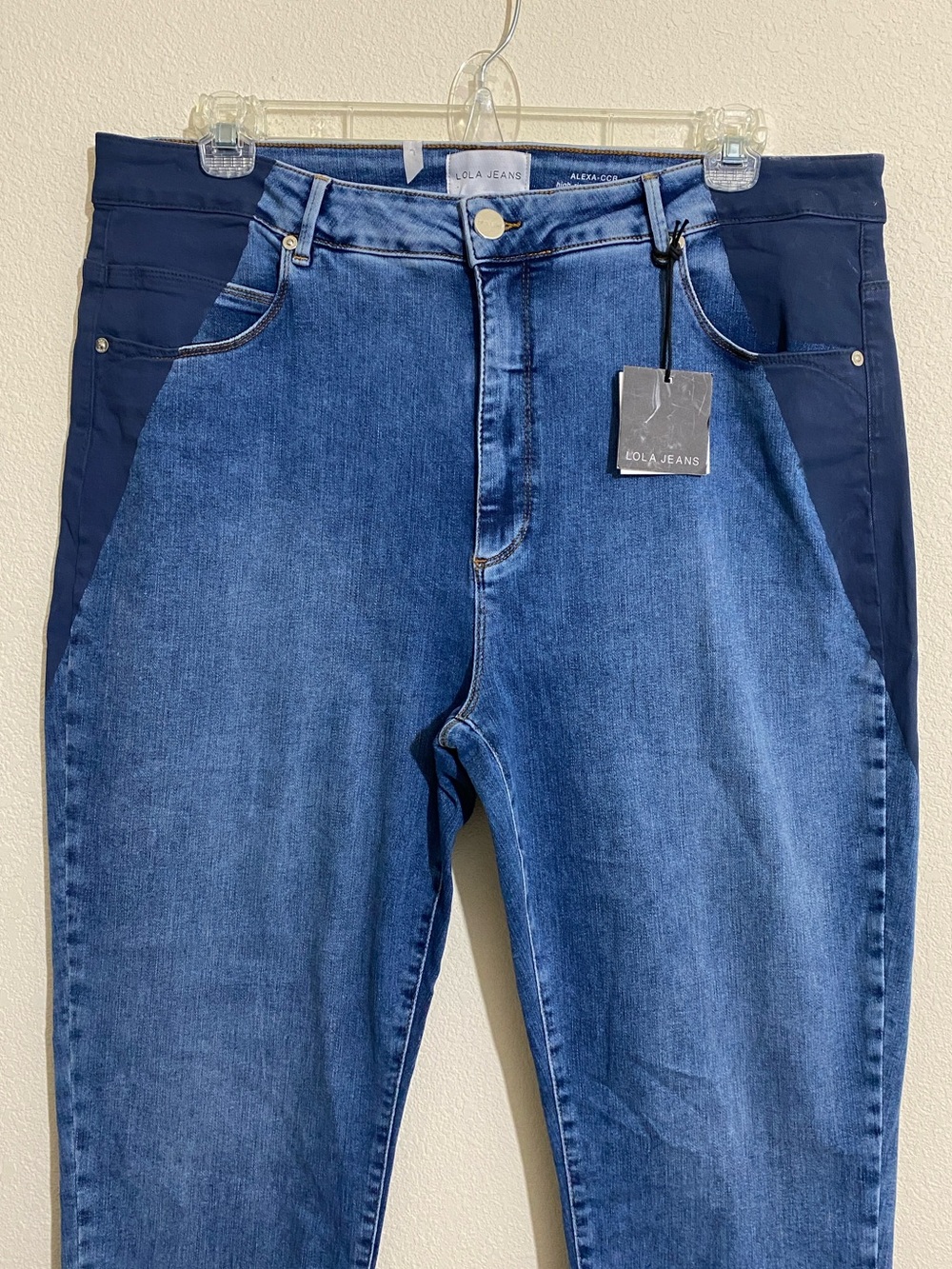 LOLA Jeans Alexa-CCB High-Rise Skinny Blue Jeans w NAVY Coated Sides Size 38
